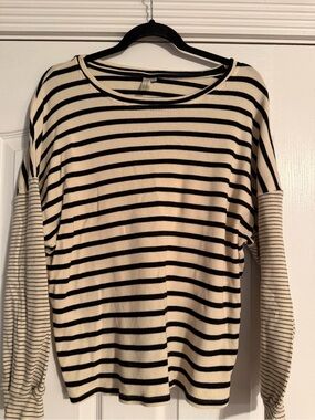 Hayden Black & Cream Striped Long Sleeve Top